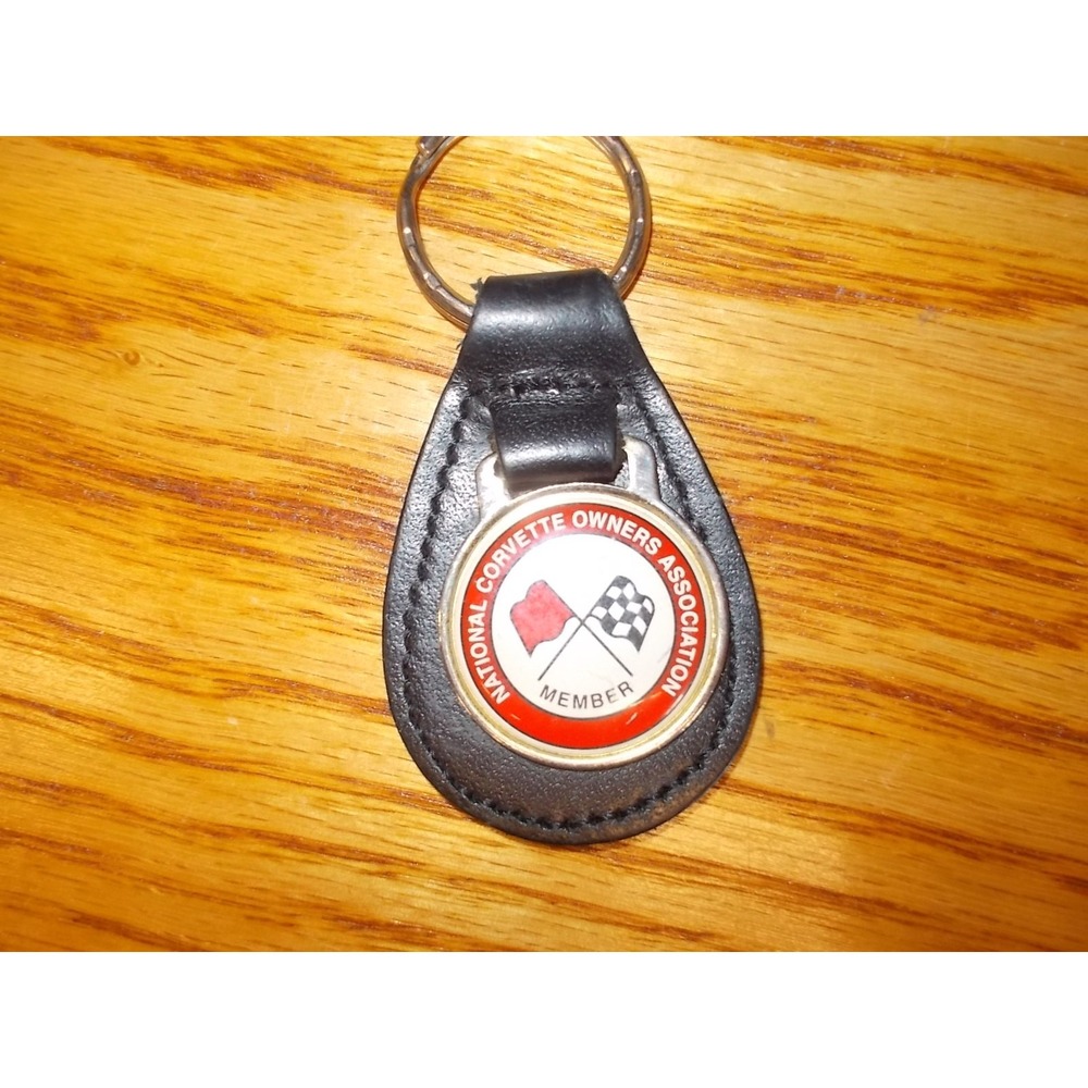 Vintage National Corvette Owners Association NCOA Leather Keychain Member Logo